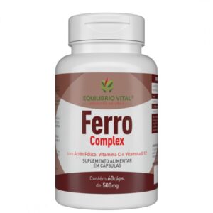 Ferro Complex 500mg com Ácido Fólico, Vitamina C e Vitamina B12 | Suplemento de Ferro 60 Cápsulas – Equilíbrio Vital